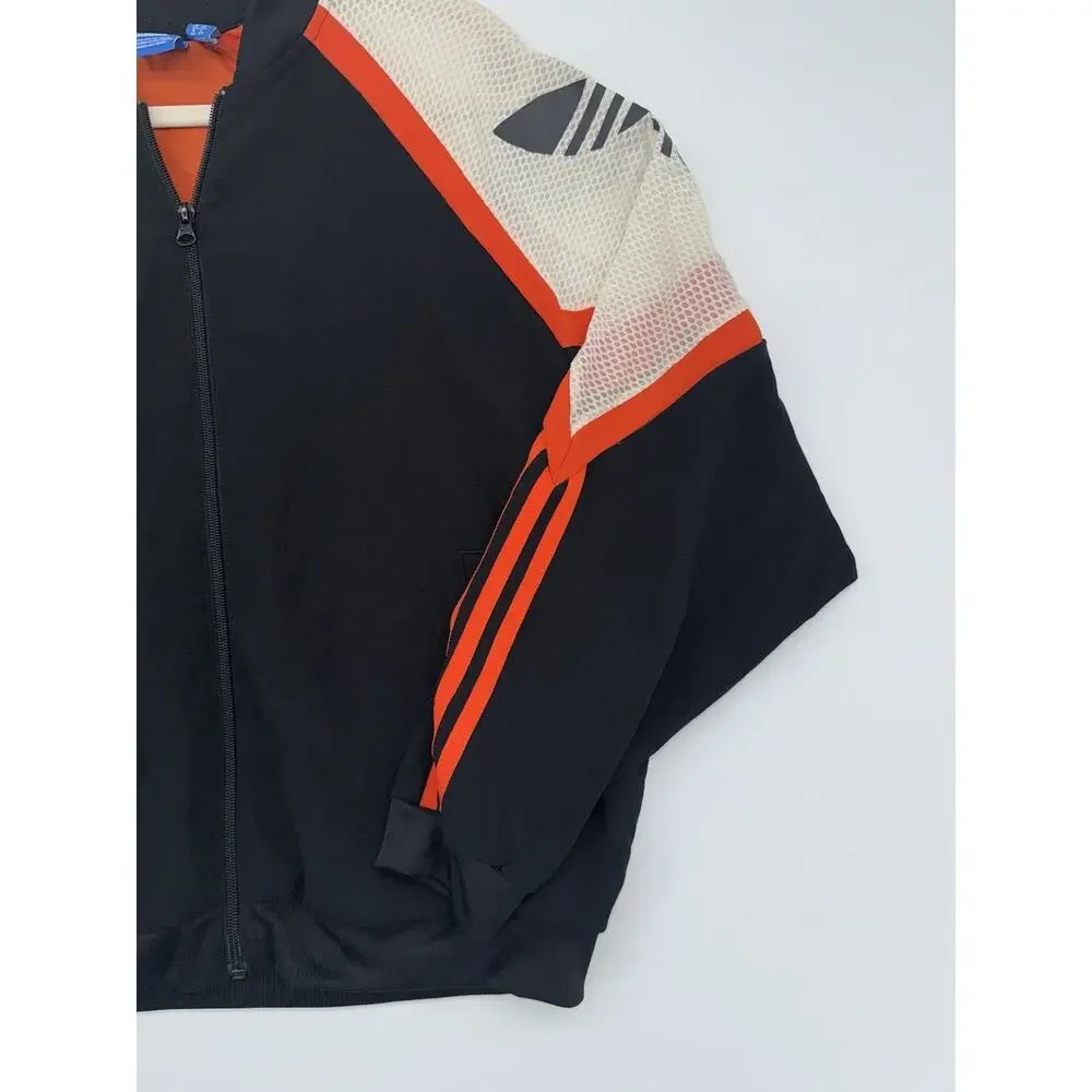 adidas Originals Men's Black & Orange Track Jacket Full Zip 3-Stripes Pockets M